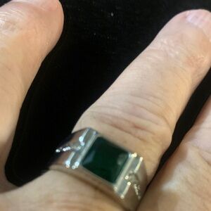 Silver Ring with Square Dark Green Stone